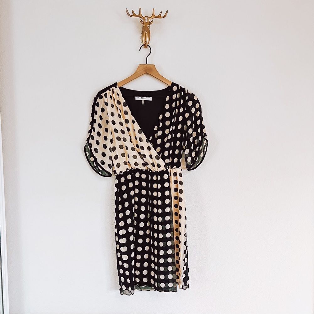 Trina turk Women's Black/Cream Dot Silk Dress Size 2